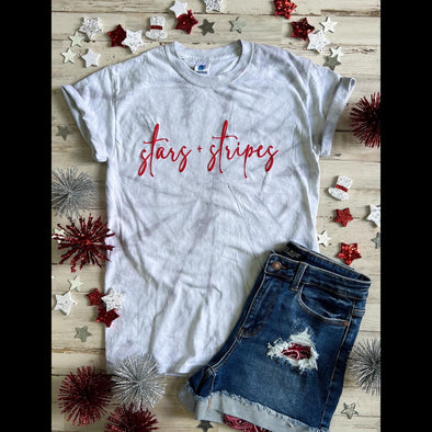 Stars and Stripes Tie Dye Puff Ink Tee