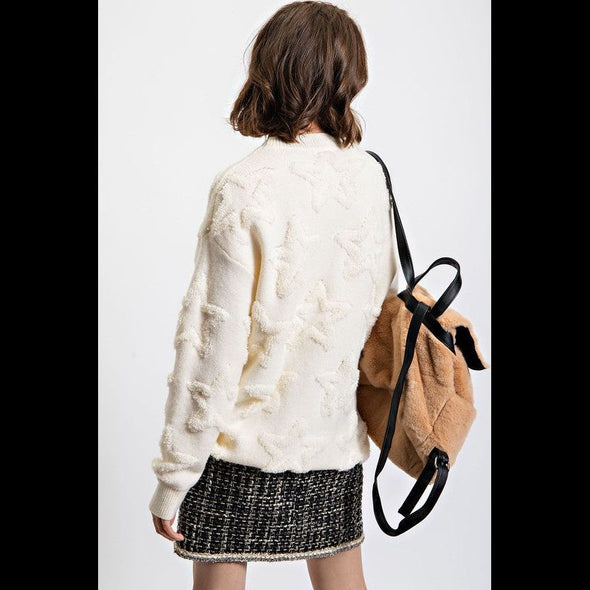 You’re A Star Fuzzy Star Sweater in Cream