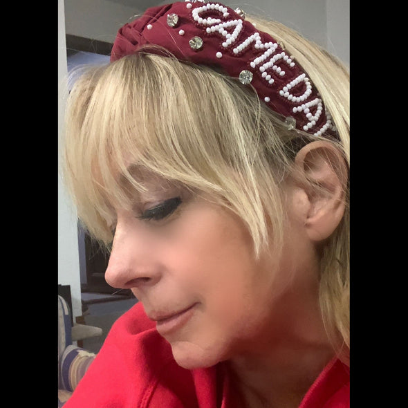 Seed Beed Gameday Knotted Headband in Crimson