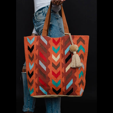 On the Go Rust & Multicolored Aztec Tote