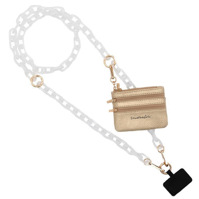 Clip & Go Crossbody Ice Chain Phone Accessory : White Chain with Gold Pouch