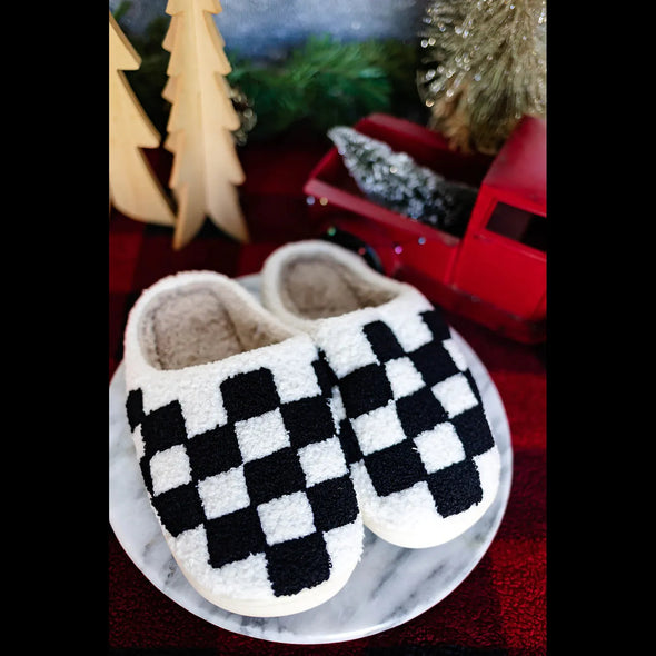 Black and White Checked Slippers
