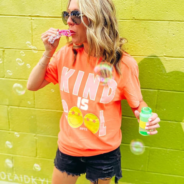 Kind is Cool Graphic Tee in Neon Coral
