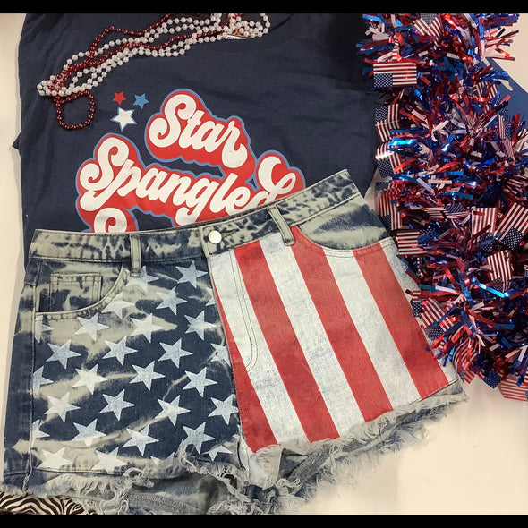 Independence Vintage Americana Frayed Denim Shorts