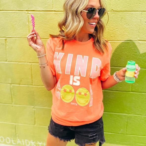 Kind is Cool Graphic Tee in Neon Coral