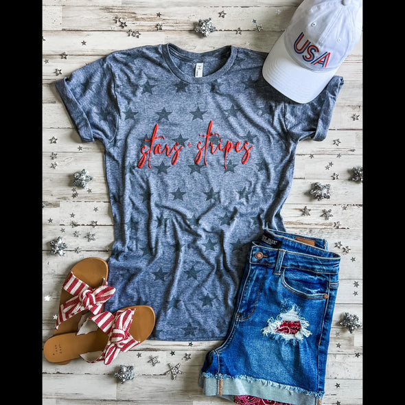 Stars and Stripes Star Fabric Puff Ink Tee