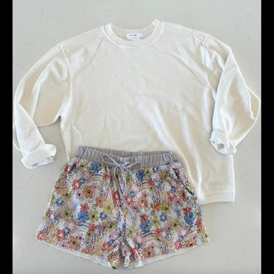 MoonRyder Bright Flower Sequin Shorts
