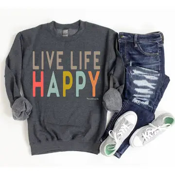 Live Life Happy Gildan Heather Charcoal Sweatshirt