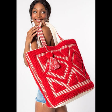 Boho Diamond Pattern Vacay Tote in Sparkling Punch