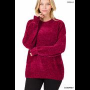 Date Night Chenille Crew Neck Sweater in Cabernet