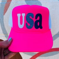 Neon Pink USA Trucker Hat