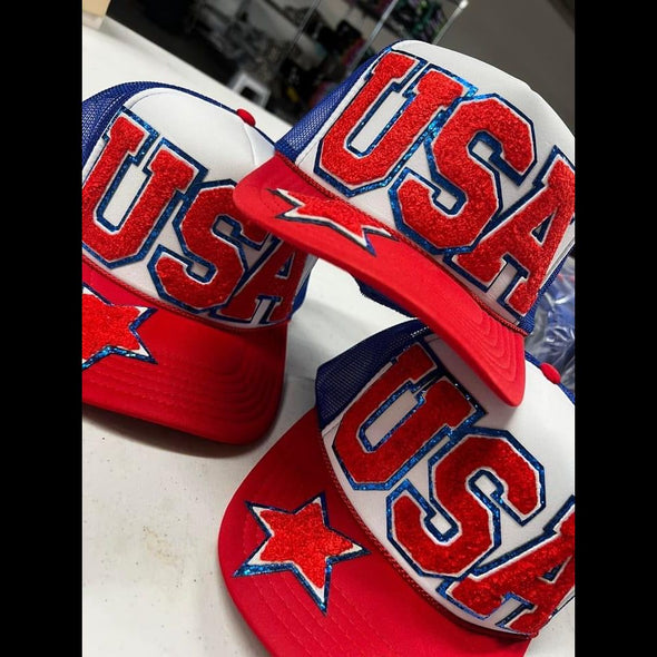 USA Star Chenille Letter Trucker Hat