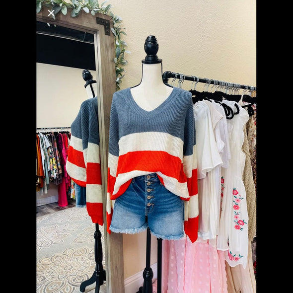 USA Colorblock Lightweight Sweater in American Stripes