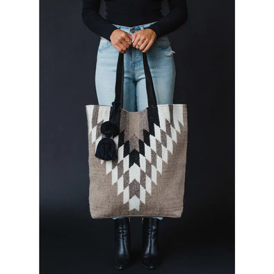 On the Go Taupe, Cream & Black Aztec Tote