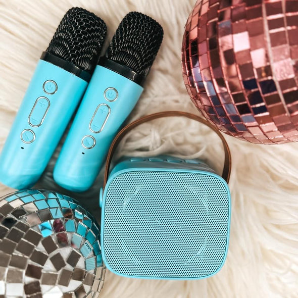 Mini Karaoke Speaker and 2 Microphone Set in Blue