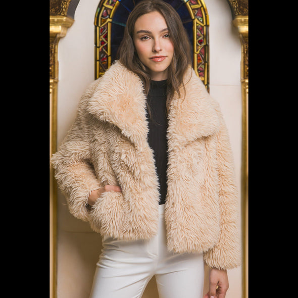 Lindsay Street Faux Fur Jacket in Pale Ale