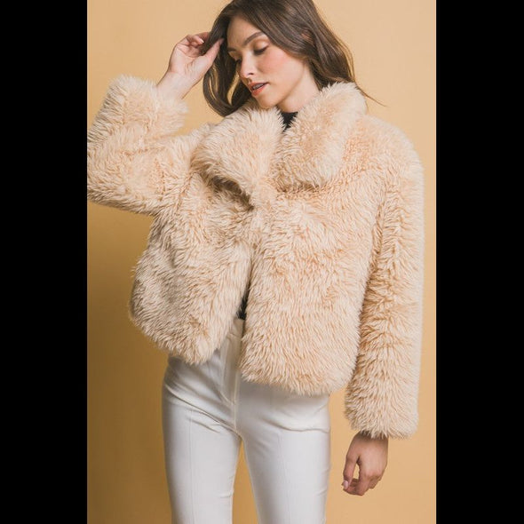 Lindsay Street Faux Fur Jacket in Pale Ale