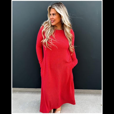 Lush Life Corded Maxi Dress in Rich Red