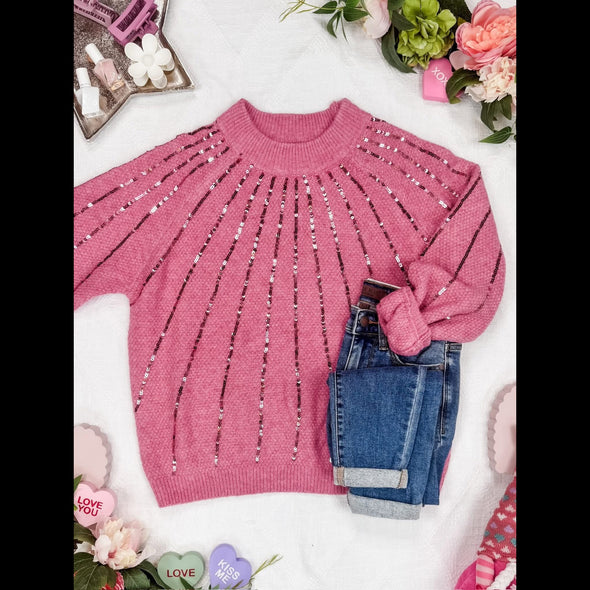 Sparkle Stripes Sweater in Party Pink