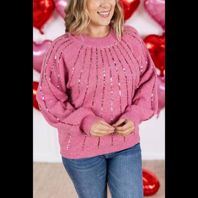 Sparkle Stripes Sweater in Party Pink