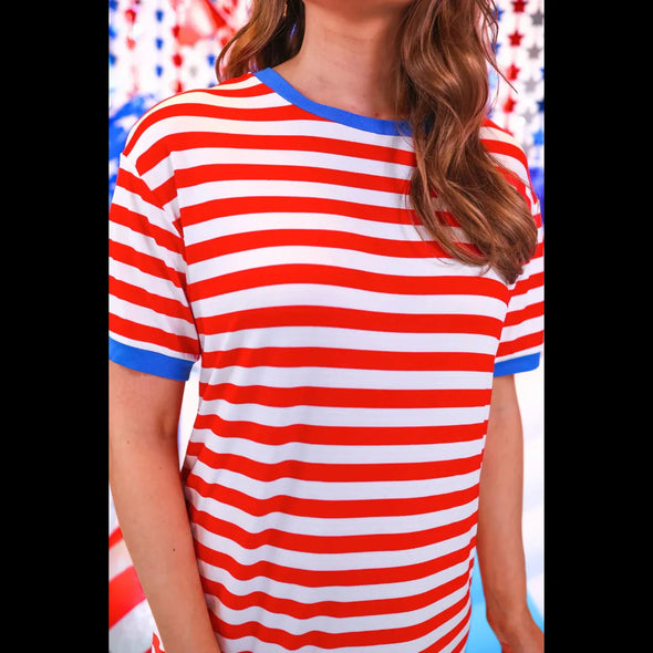 Living in Stripes Crew Neck Tee Shirt Dress Red/Blue