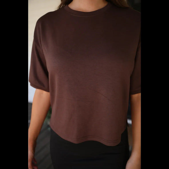 Casual Upgrade Half Sleeve Top In Chocolate