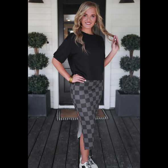 Check Back Midi Skirt in Black Check