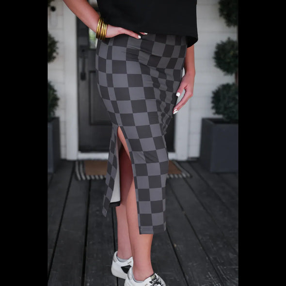 Check Back Midi Skirt in Black Check