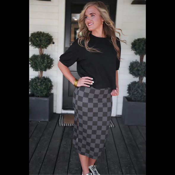 Check Back Midi Skirt in Black Check