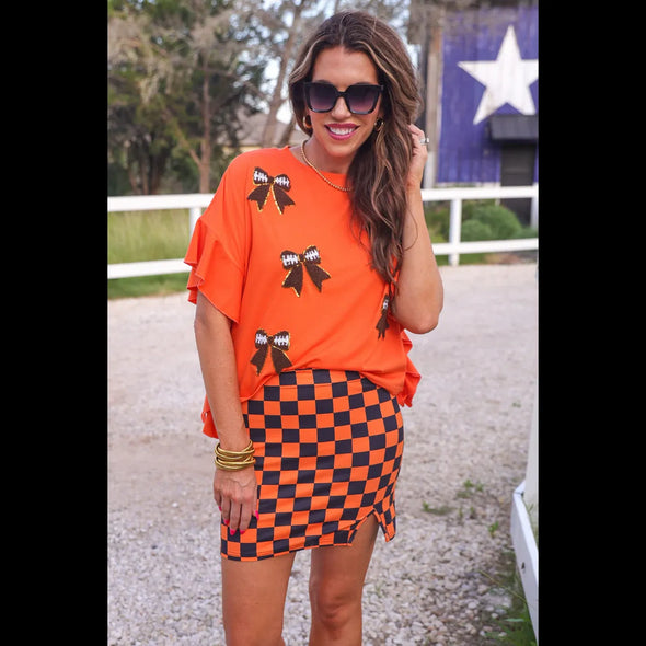 Checkerboard Mini Skirt in Orange/Black Check