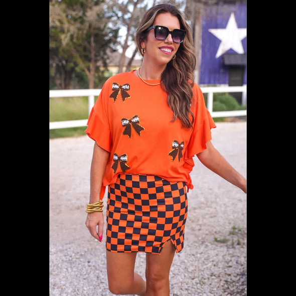 Checkerboard Mini Skirt in Orange/Black Check