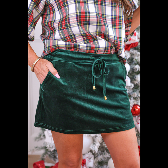 Velvet Hour Velvet Skort in Forest Green