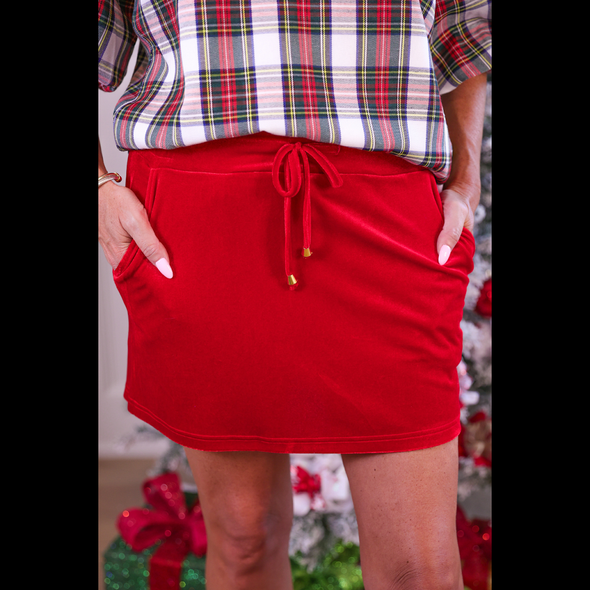 Velvet Hour Velvet Skort in Red