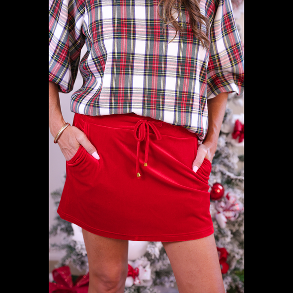 Velvet Hour Velvet Skort in Red