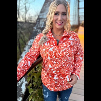 Tailgate Party Paisley Pullover in Orange