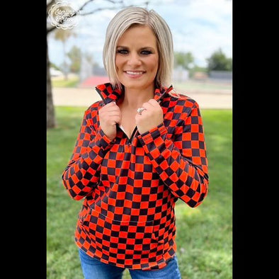 Pep Rally Pullover in Orange and Black Check