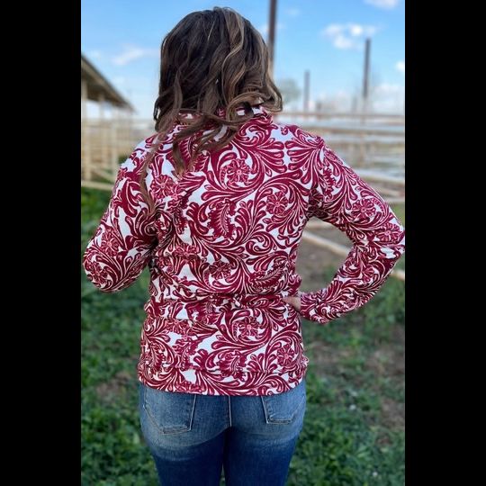 Tailgate Party Paisley Pullover in Crimson