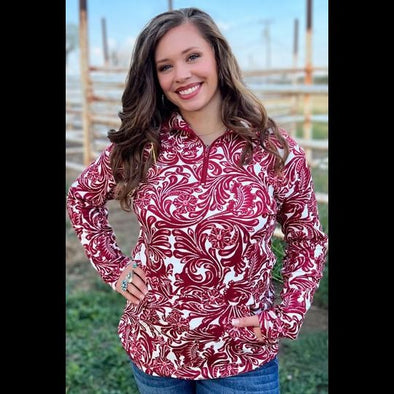 Tailgate Party Paisley Pullover in Crimson