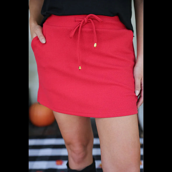 Well Loved Ribbed Skort in Red