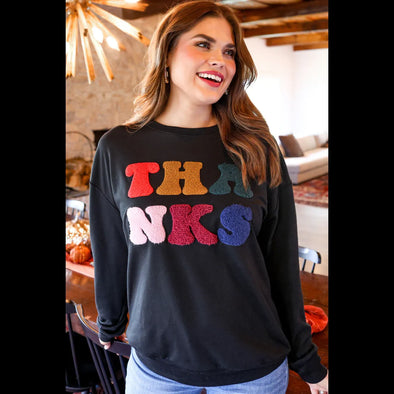 Thanks Chenille Letter Luxe Pullover