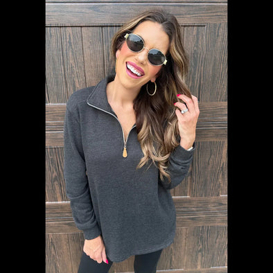 Miley Quarter Zip Pullover in Washed Black