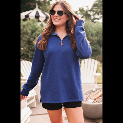 Miley Quarter Zip Pullover in Deep Ocean Blue