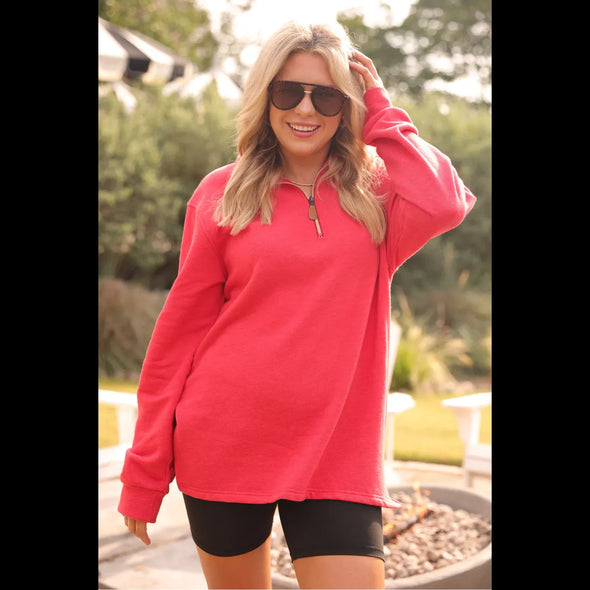Miley Quarter Zip Pullover in Fire Red