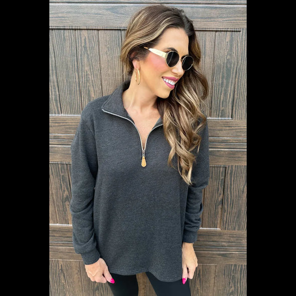 Miley Quarter Zip Pullover in Washed Black