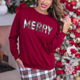 Merry Plaid Patch Luxe Pullover