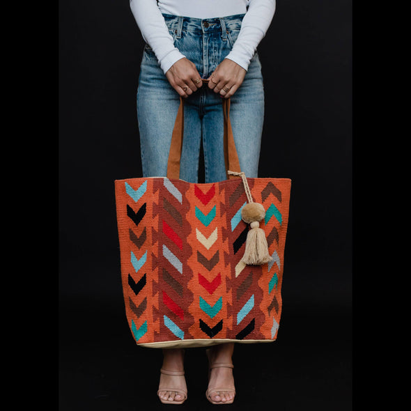 On the Go Rust & Multicolored Aztec Tote