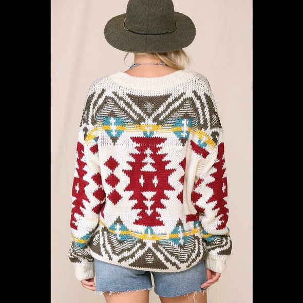 Mountain Chill Chunky Wool Aztec Knit Sweater