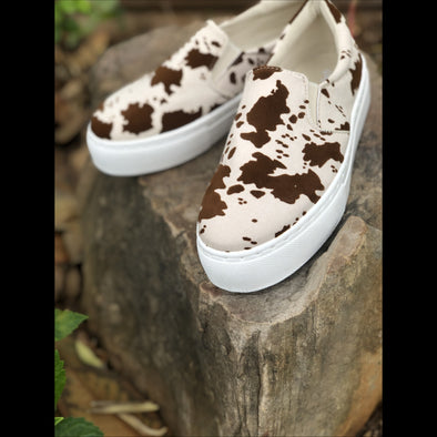 Moo Shoe Cow Print Suede Platform Sneakers