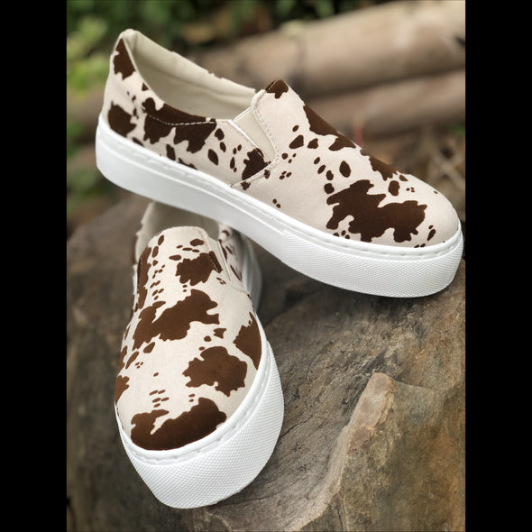 Moo Shoe Cow Print Suede Platform Sneakers