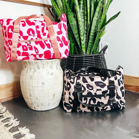 Wild Side Duffle Tote in Hot Pink Leopard Print